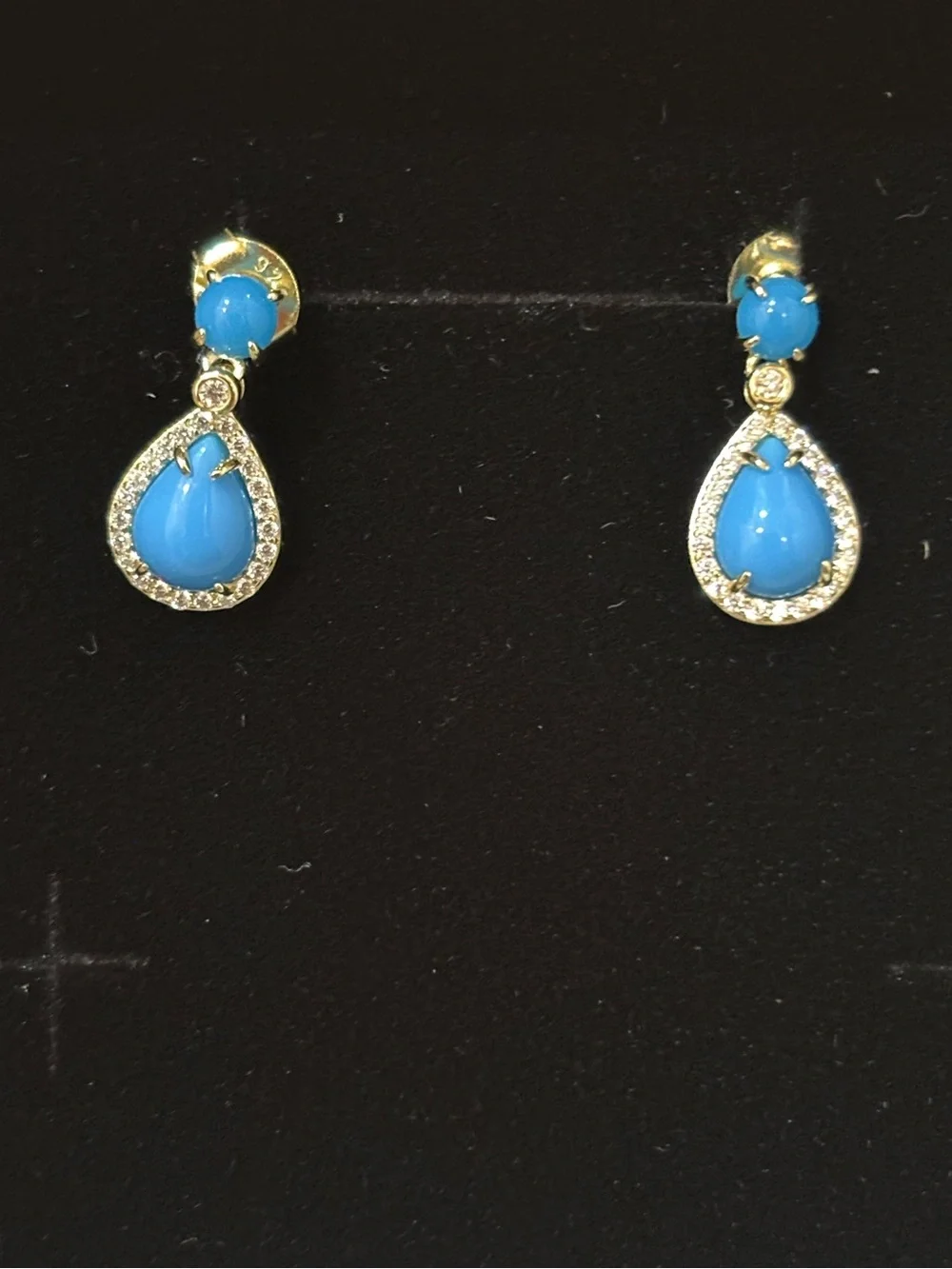 Gold-Plated Sleeping Beauty Turquoise And CZ Earrings